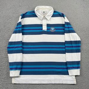 Wimbledon Rugby Shirt Mens Medium Blue Striped Long Sleeve Polo Tennis Crest